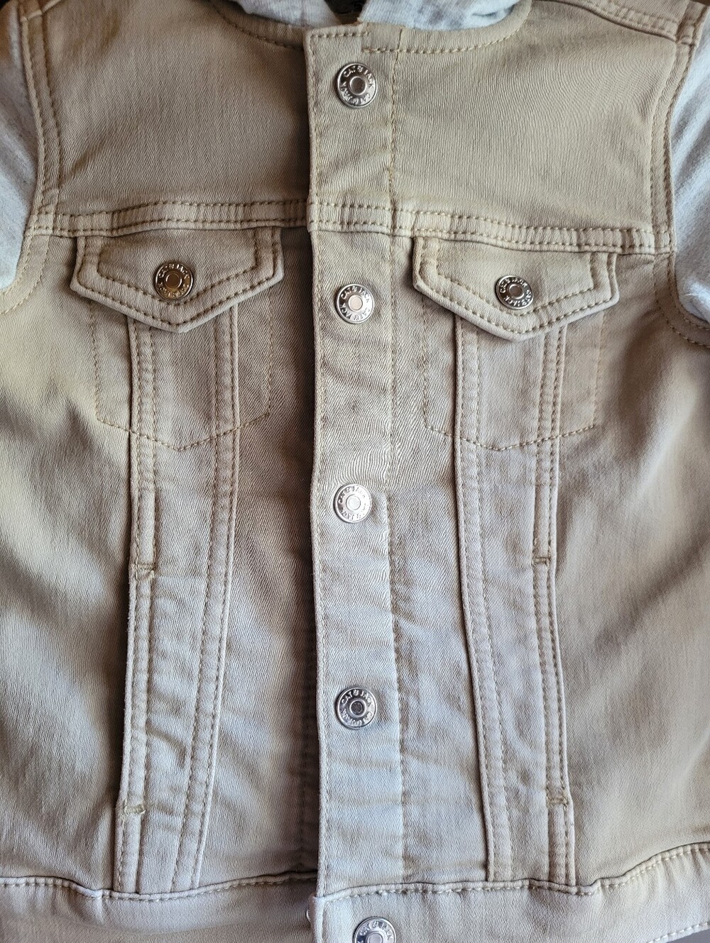 Cat & Jack Toddler Boys Hooded Denim Jacket Tan Beige Fleece Sleeves Size 2T